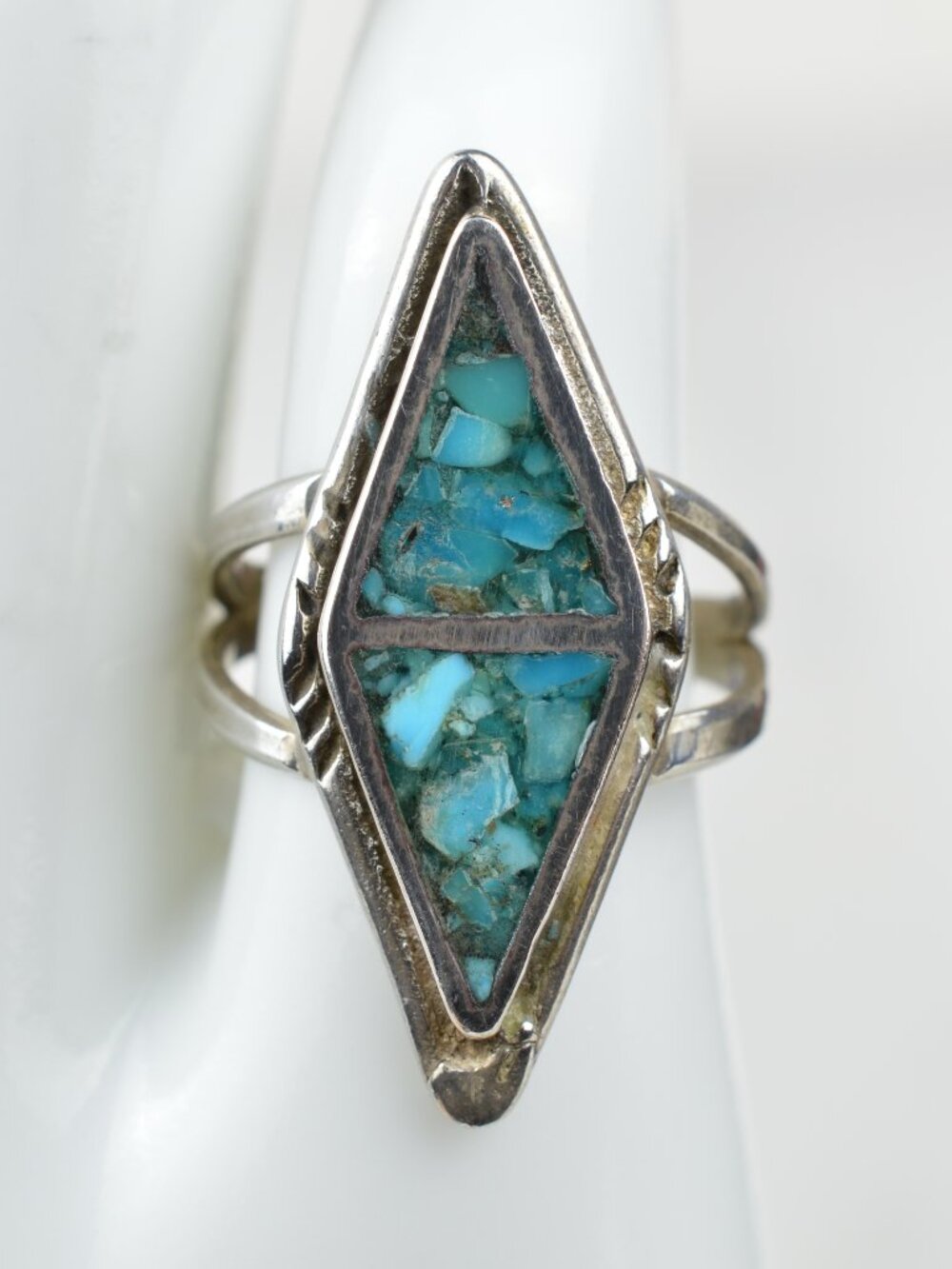 Navajo Vintage Sterling Silver Turquoise Inlay Ring 4.75